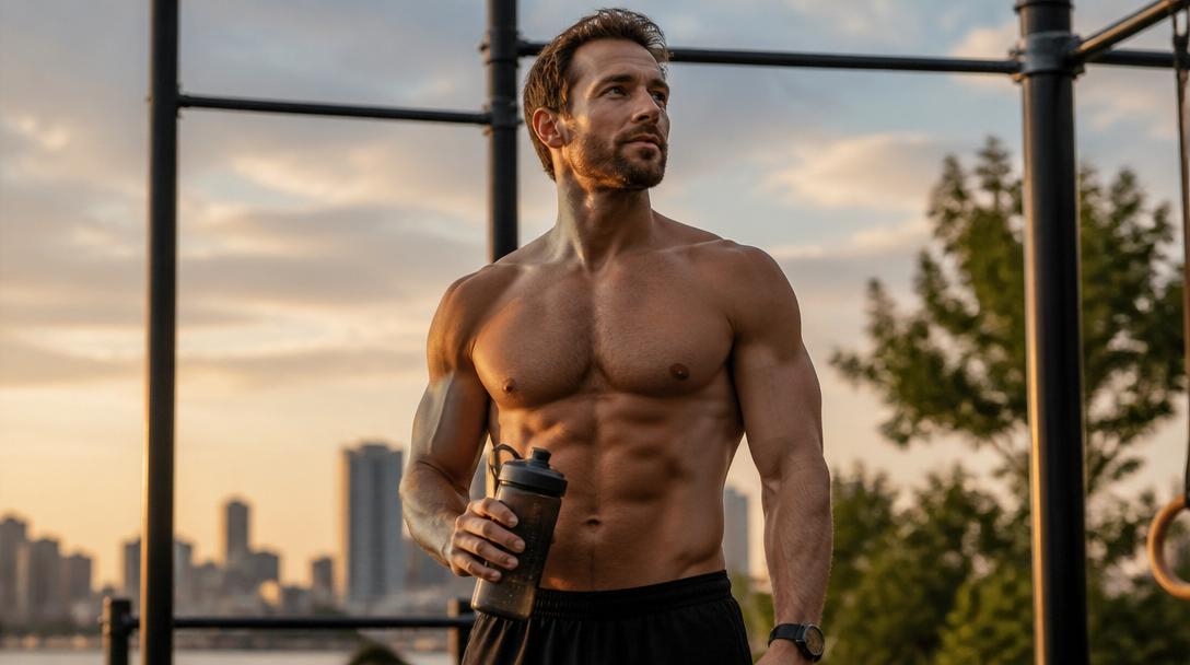 A strong, athletic man after a workout — the vitality your goal makes possible.
