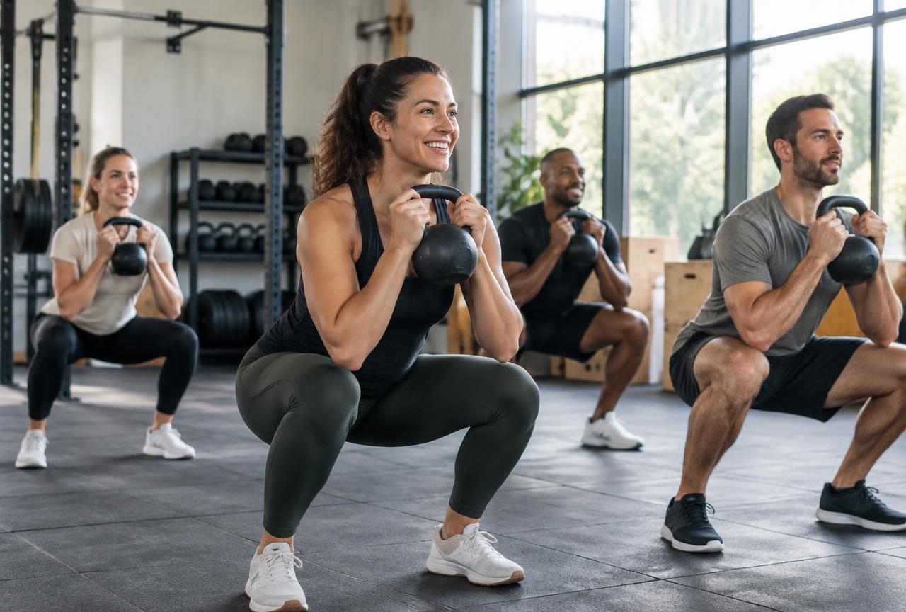People training together in a modern wellness studio